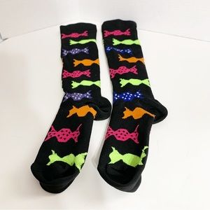 Pair Black Knee-High Compression Sports Socks with Wrapped Candy Print🟠🟣⚫️🟢💗